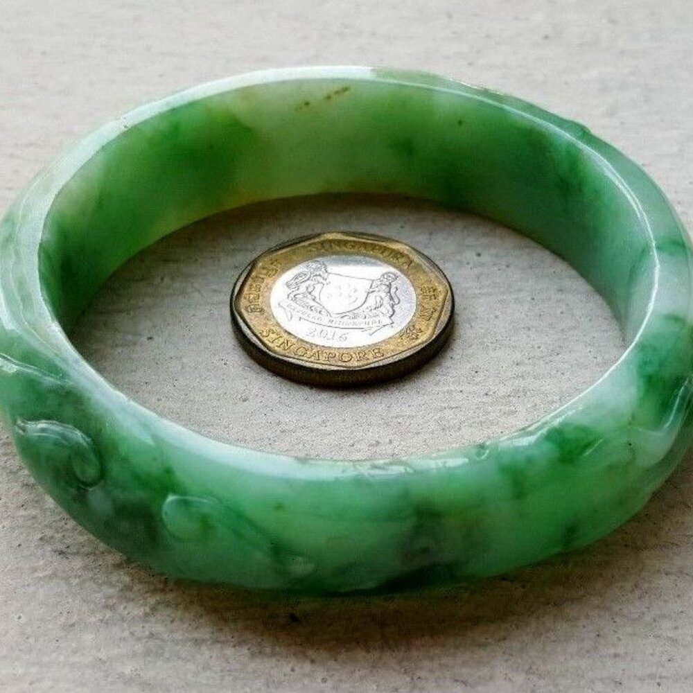 57mm Certified Type A Jadeite Bangle Grade A Green Floating Flower Red Dots